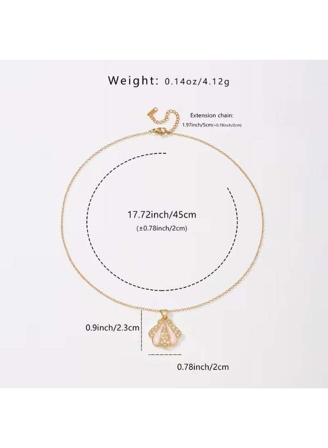 Pink Enamel Seashell Necklace – Gold Tone – Sparkling Zircon Shell Pendant – Hypoallergenic Stainless Steel - Image 4